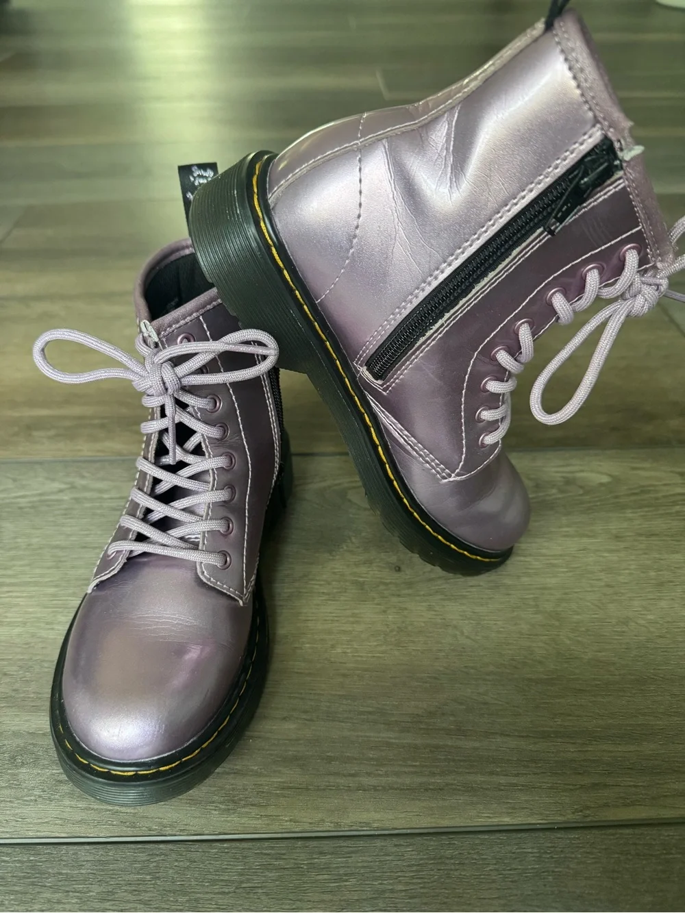 Kids Dr. Martens Metallic Lavender Lace-Up Boots